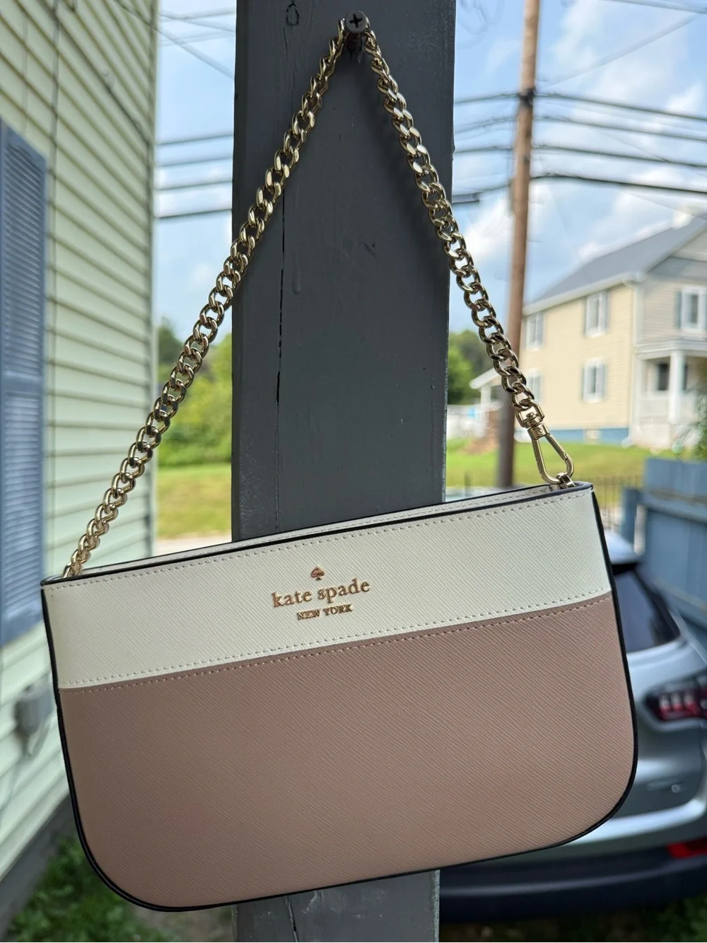 kate spade Cream and Blush Gold-Chain Shoulder Bag